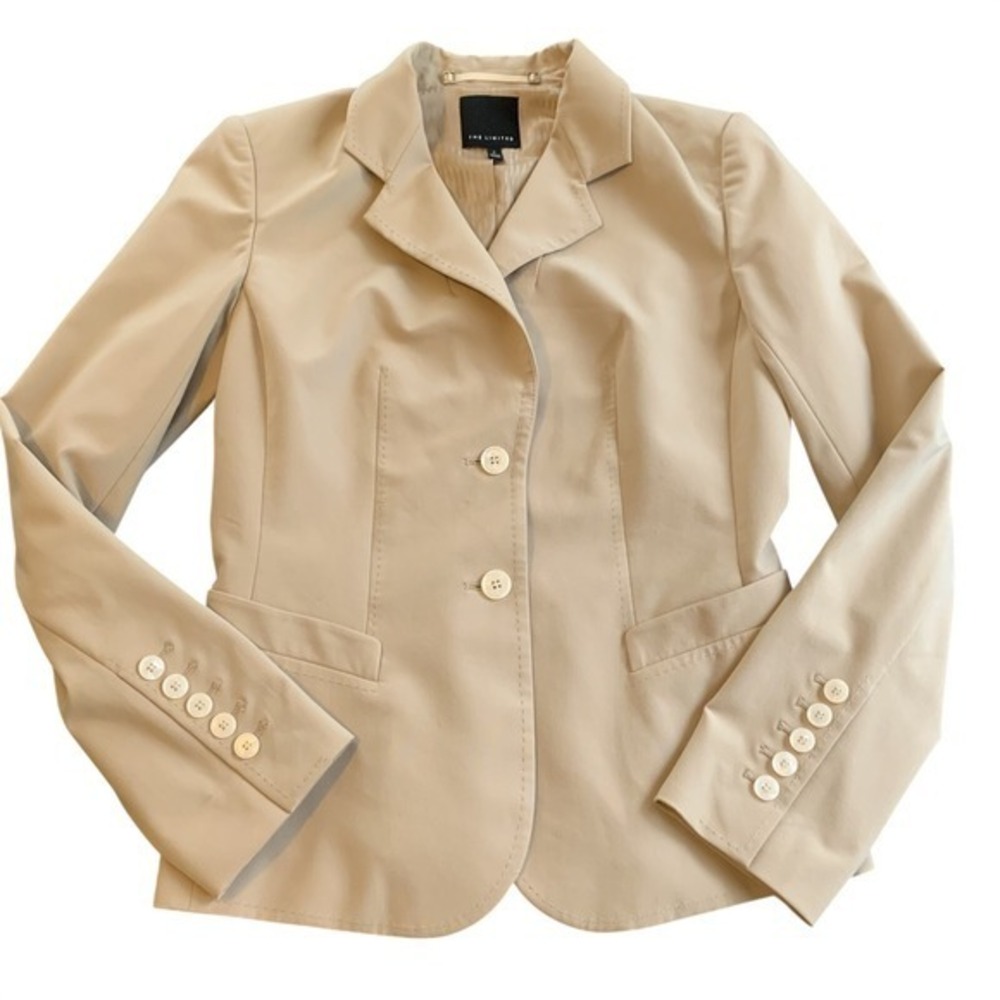 The Limited Blazer Suit‎ Jacket 6 Tan Beige Y2K Preppy Minimal Career Work Slim